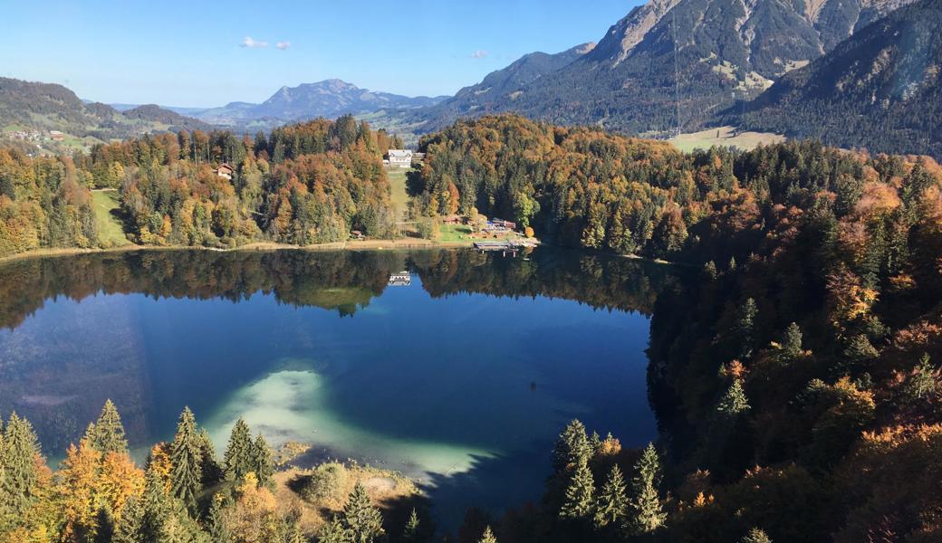 Anita Lässer fotografierte von der Flugschanze in Oberstdorf mit Blick auf den Freibergsee.