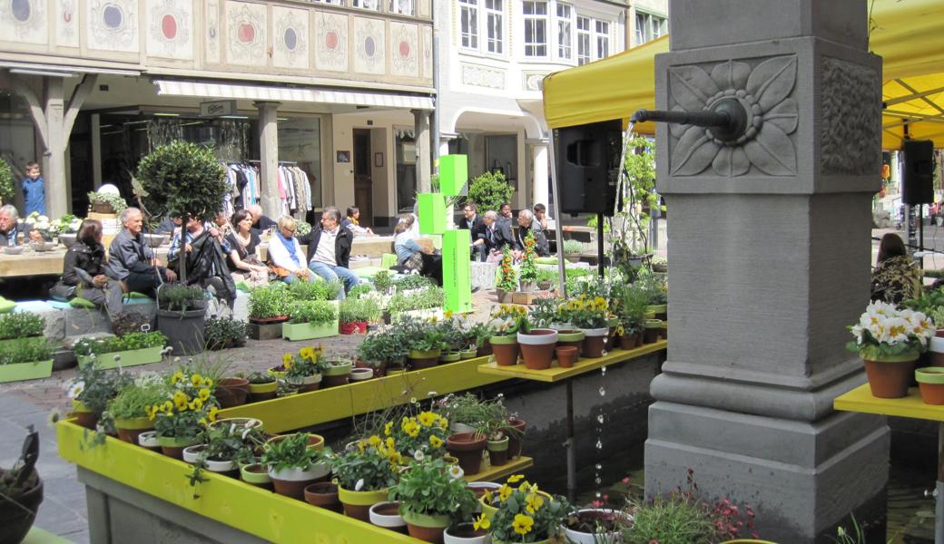In Altstätten liebt man es, die Brunnen zu schmücken. Hier etwa zur Gartenschau 2012.