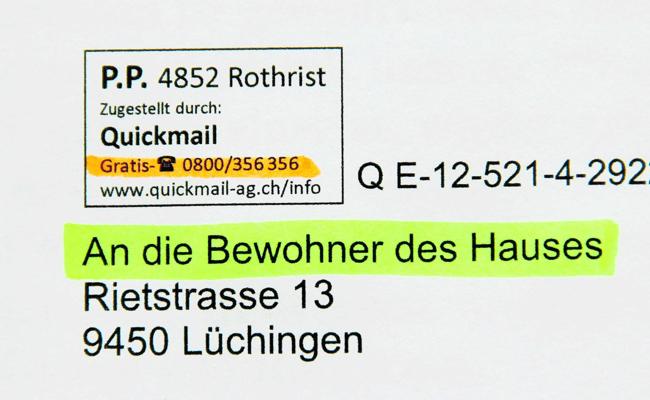 «An die Bewohner des Hauses ...»