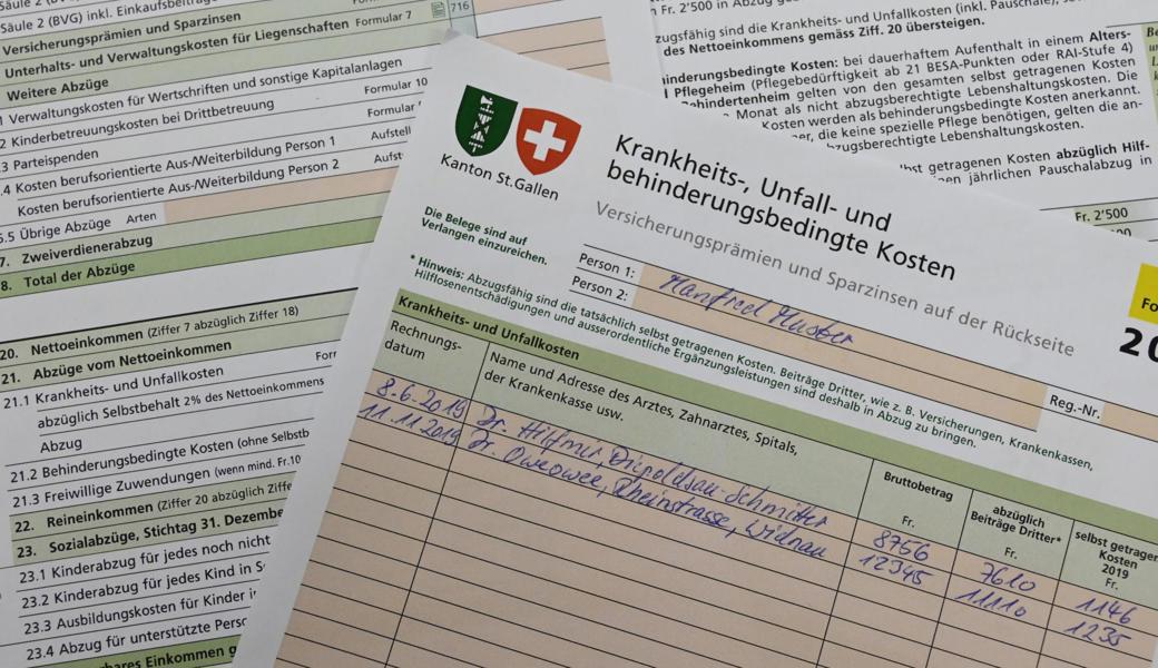 Von den Krankheits- und Unfallkosten zieht das Steueramt zwei Prozent des Nettoeinkommens als Selbstbehalt ab.