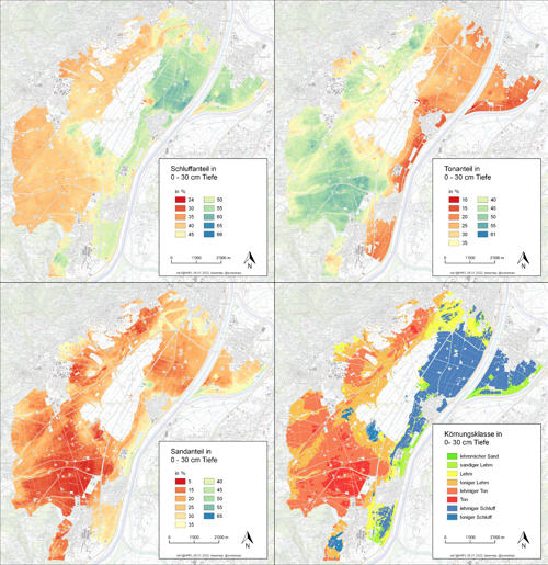 Beispiele von Karten, die zu den Böden im Rheintal erarbeitet worden sind.