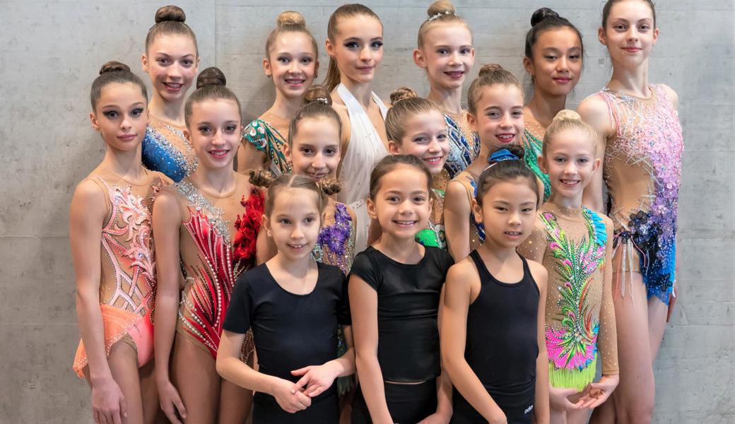 Die Gymnastinnen des Leistungszentrums RLZ RG Ost St. Gallen mit Lea Schefer, Leni Leufen, Tina Schefer, Elisiana Nikaj, Marilena Nikaj und Shania Hutter von der RG Berneck und der RG Diepoldsau-Schmitter.