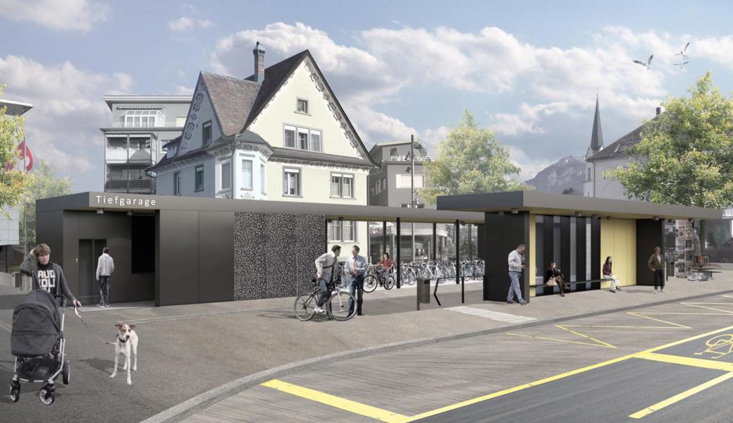 Blick von der Staatsstrasse in Richtung Alte Post: Hier entstehen eine zeitgemäss ausgestattete Bushaltestelle und ein Zugang zur viel grösser werdenden Tiefgarage.