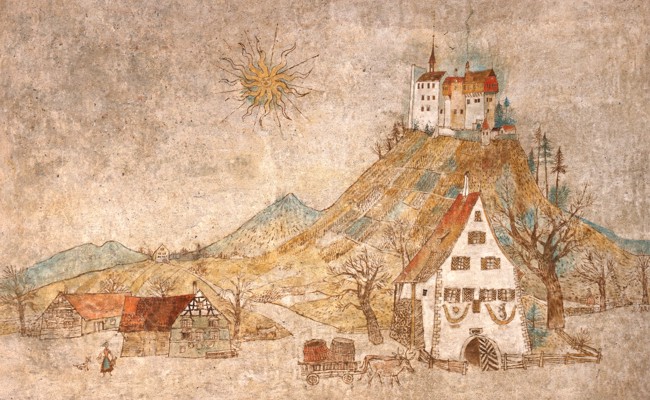 Das Originalgemälde von Alois Carigiet mit Bernecker Motiv ist nun öffentlich zu sehen