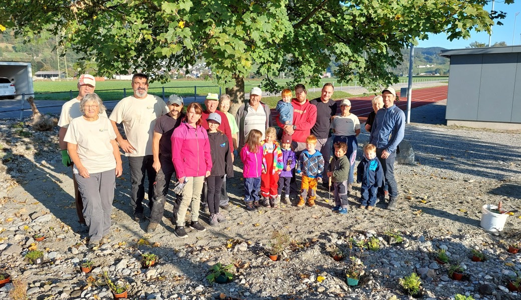 Mitglieder von Natur z'Rüthi waren tatkräftig im Einsatz für das Biodiversitätsprojekt Sportanlage Rheinblick in Rüthi.