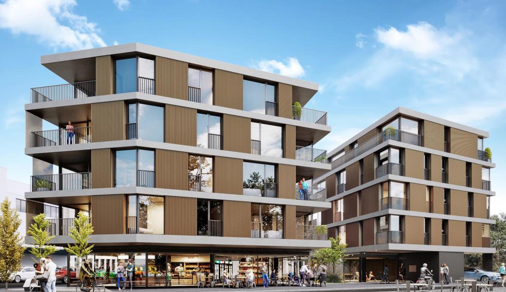 In Haus A (links) entstehen 15 Mietwohnungen, Gewerberäume im Erdgeschoss und eine Dachterrasse für die Hausgemeinschaft. Ins Haus B werden sechs Eigentumswohnungen eingebaut. Die dortige Dachterrasse gehört zur Attikawohnung. Im Erdgeschoss gibt es einen Gemeinschaftsraum. 