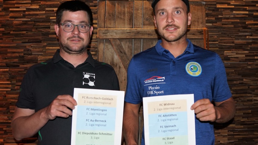 Pokalturnier-Sportchef Remo Zollinger (links) und Diepoldsau-Captain Willi Durot präsentieren die Gruppeneinteilung. Pokalturnier-Sportchef Remo Zollinger (links) und Diepoldsau-Captain Willi Durot präsentieren die Gruppeneinteilung.