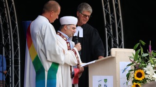 Diakon Bernd Bürgermeister (von links),  Imam Zekai Aydin und Pfarrer Andreas Brändle.