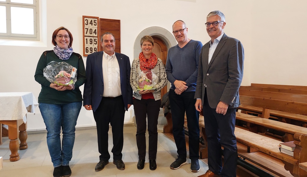 Die Neuen und Abtretenden (von links): Petra Bernhardsgrütter, Matthias Haltiner, Sandy Schüle, Markus Ehrbar und Peter Schüle. Die Neuen und Abtretenden (von links): Petra Bernhardsgrütter, Matthias Haltiner, Sandy Schüle, Markus Ehrbar und Peter Schüle.