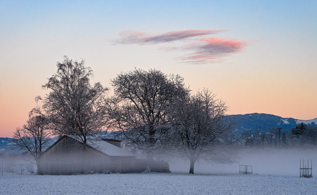 Die Landschaft hat sich in ein Winterkleid gehüllt