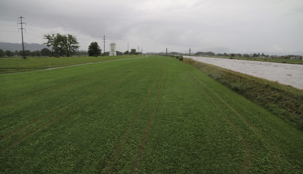 Das Rheinvorland bei Diepoldsau muss am Sonntagabend, 18.30 Uhr, noch nicht als Hochwasser-Auffangbecken dienen.
