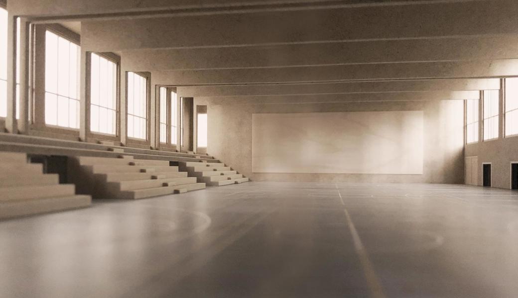 Gemäss dem Modell könnte die geplante Dreifachturnhalle Gerbe im Innern etwa so aussehen. 
