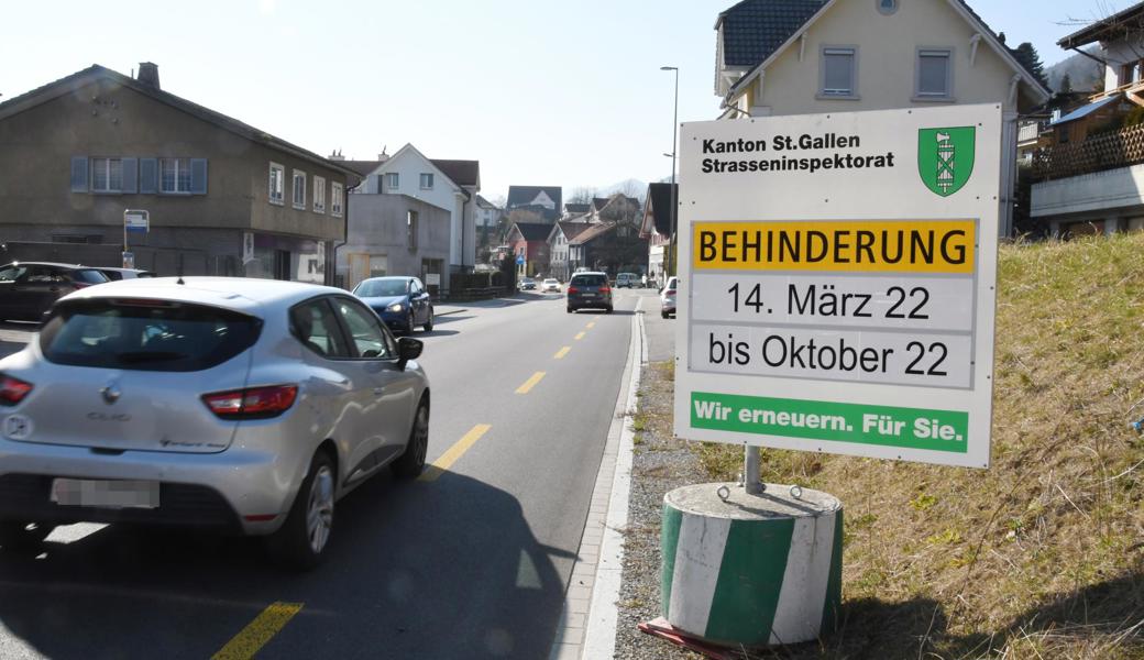 Am Montag beginnen die Sanierungsarbeiten auf dem dritten Teilstück der Hauptstrasse in Balgach,  zwischen Kugelgasse und Gerbestrasse.