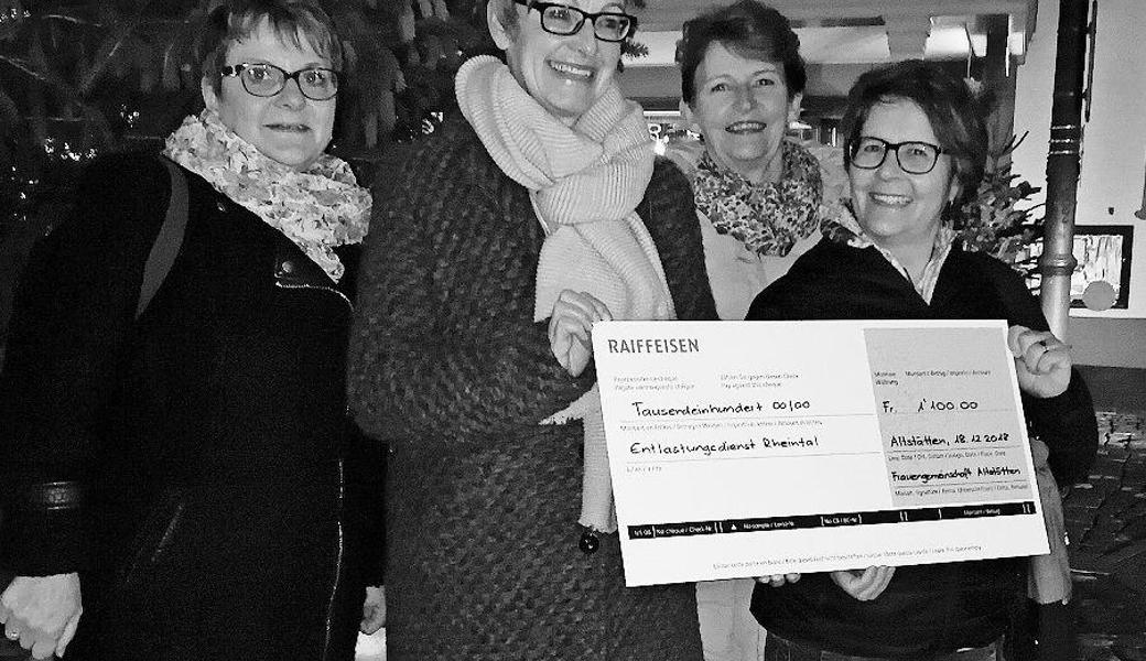 Von links: Margrith Lütolf (Präsidentin FG), Elsbeth Specker (Entlastungsdienst Rheintal), Erika Segmüller (Vorstand FG), Lisa Bruderer (Kassierin FG). Bild: pd