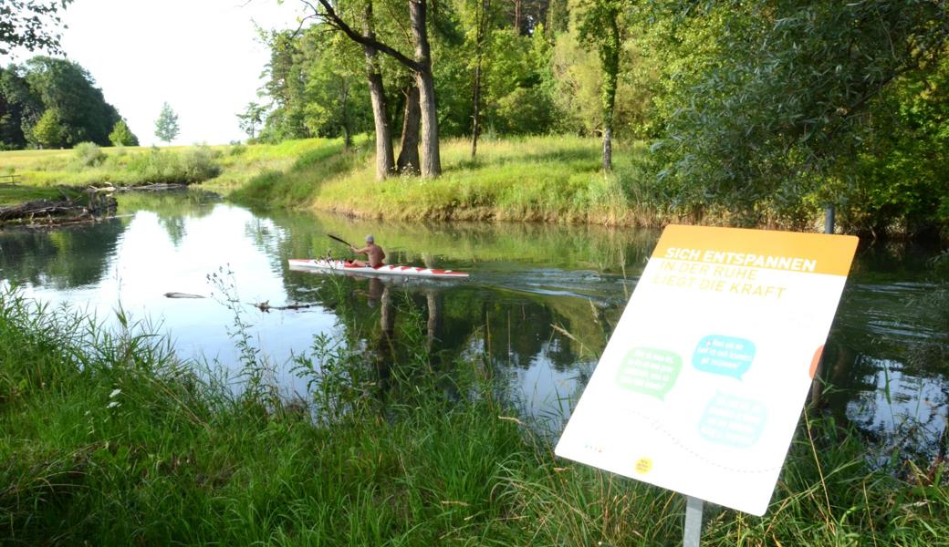 «In der Ruhe liegt die Kraft». Diese Tafel lädt ein, sich zu entspannen. «In der Ruhe liegt die Kraft». Diese Tafel lädt ein, sich zu entspannen.