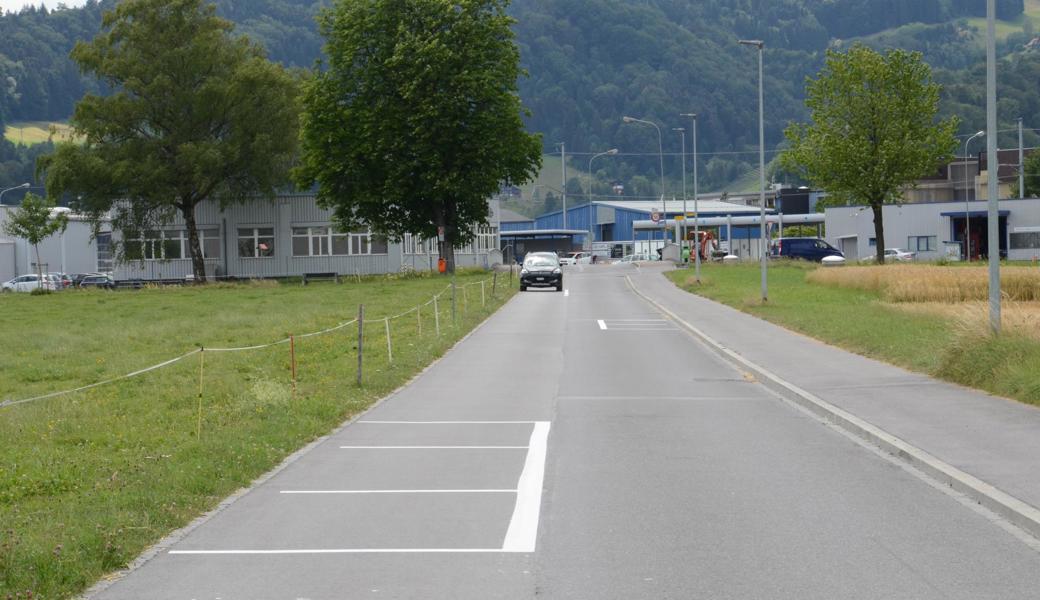 Die Parkfelder sind versetzt angeordnet. So kann der Gegenverkehr passieren.