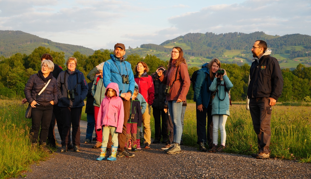 In drei Gruppen folgten über 60 Naturinteressierte bei Sonnenaufgang den Spuren der Biberfamilie und entdeckten das Schollenriet.