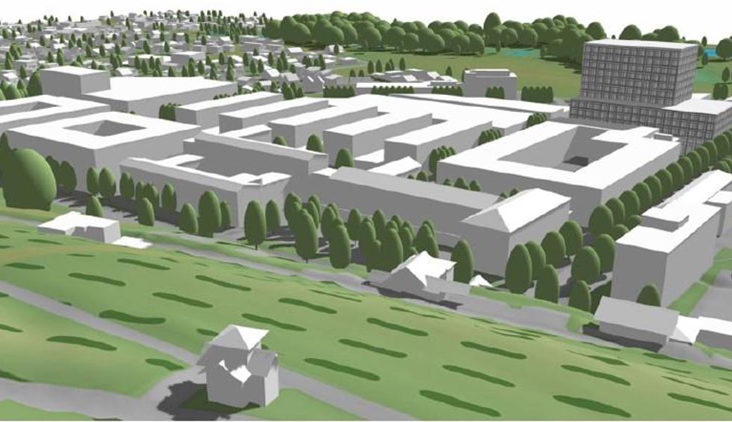 Das Wild Heerbrugg Areal in Balgach soll in den kommenden Jahren weiterentwickelt werden. Dadurch entstehen neue Arbeitsplätze und der zur Verfügung stehende Raum soll optimal genutzt werden. Die Visualisierung zeigt, wie das Areal nach Abschluss des Entwicklungsprozesses aussehen könnte. 
