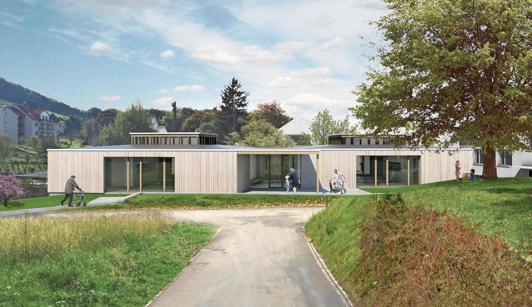 So könnten der Pavillon Tagesstruktur und Kindertagesstätte auf dem Areal des Seniorenwohnheims Brenden dereinst aussehen.