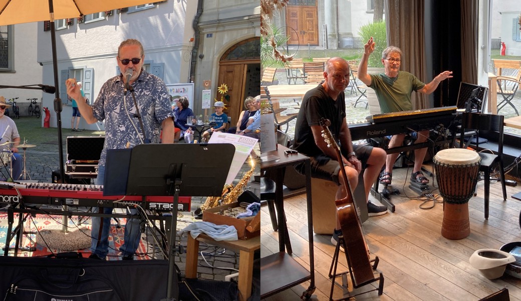 links: "Cool Change" mit Hanspeter Bader, Gilbert Hutter, Markus Thoma & Roger Wild; Rechts: "morethanjustmusic" mit Dede Felix, Dany Kuhn & Irina Garbini