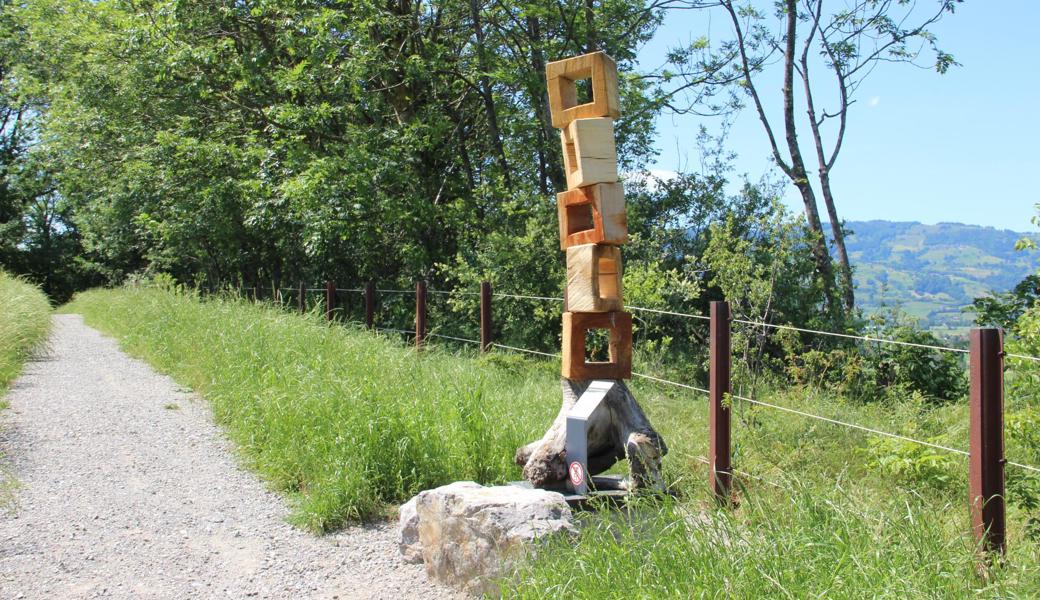 Und was ist das? - Eine Wegmarke. Der Verein St.Galler Rheintal macht mit dem Projekt "Grünes Band" auf das Thema Biodiversität aufmerksam.