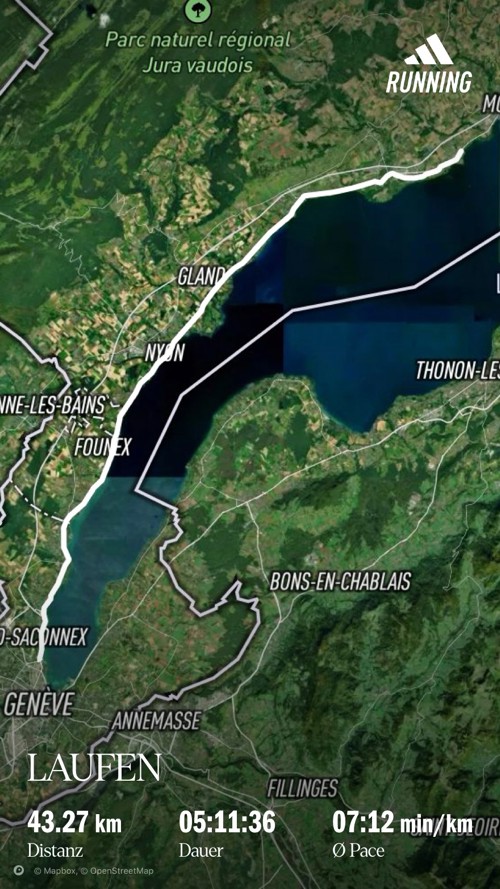 Die letzte Etappe – von Morges nach Genf (links) – war länger als ein Marathon. Die letzte Etappe – von Morges nach Genf (links) – war länger als ein Marathon.