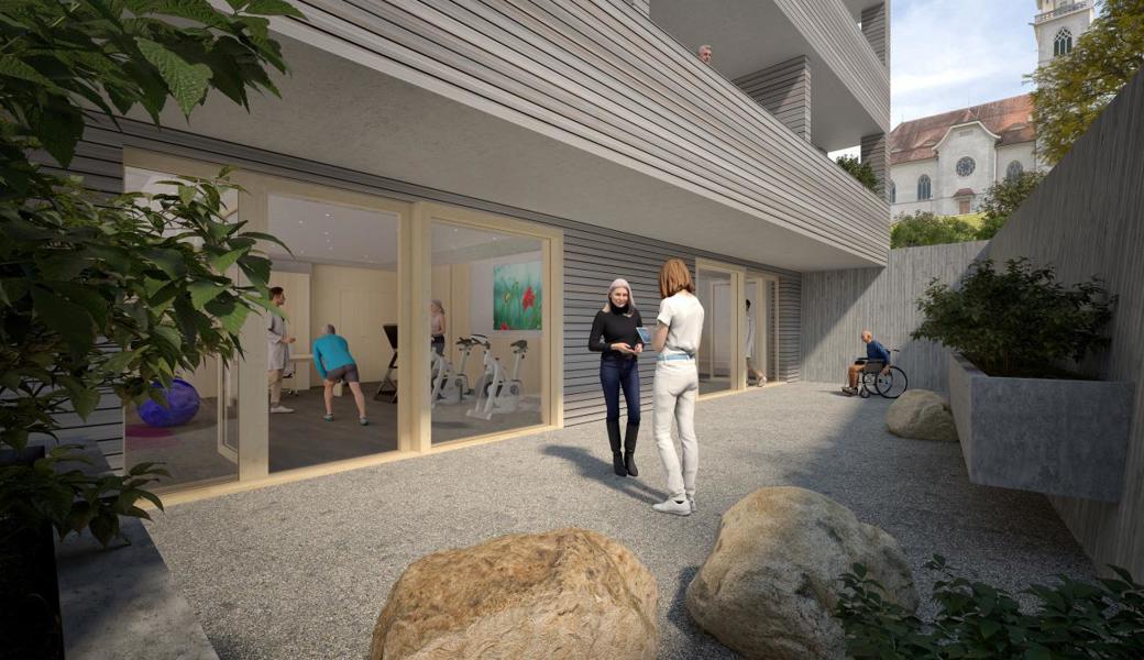Der Aussenraum des Therapiezimmers im Erweiterungsbau.