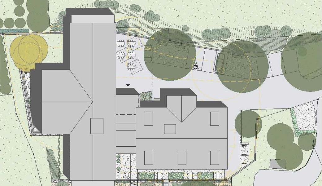 Die Südansicht des Hauses Rosengarten und dem Erweiterungsbau.