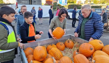 Zuerst wählten die Schülerinnen und Schüler ihre Kürbisse aus. Zuerst wählten die Schülerinnen und Schüler ihre Kürbisse aus.