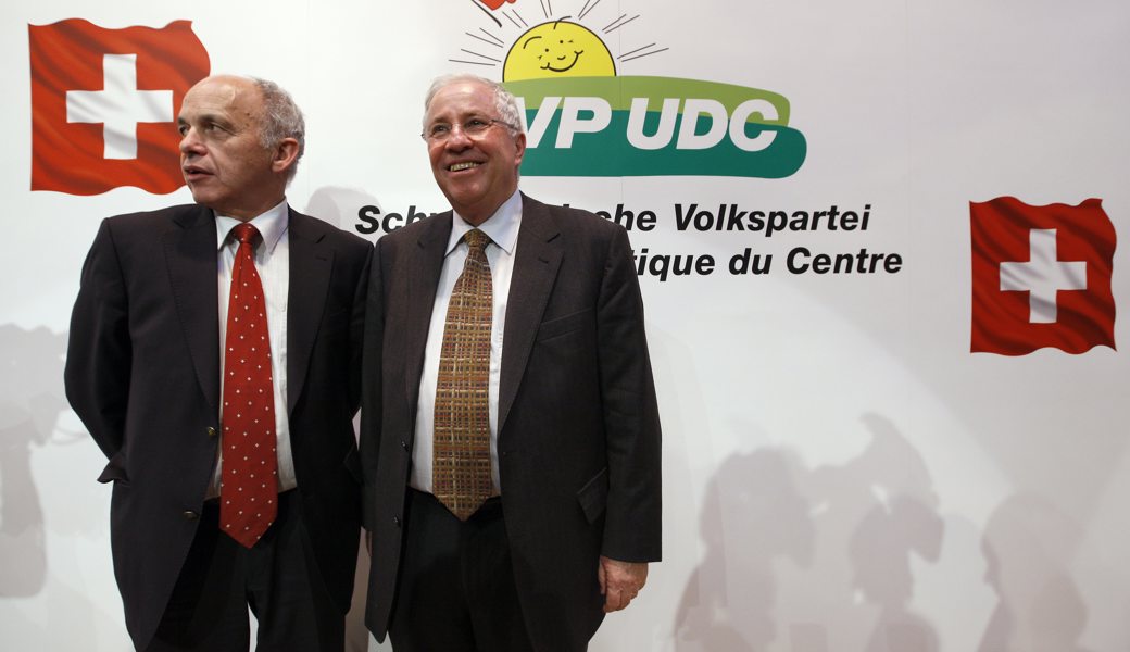 Ueli Maurer und Christoph Blocher Ende 2008, als sie beide für den Bundesrat nominiert waren.