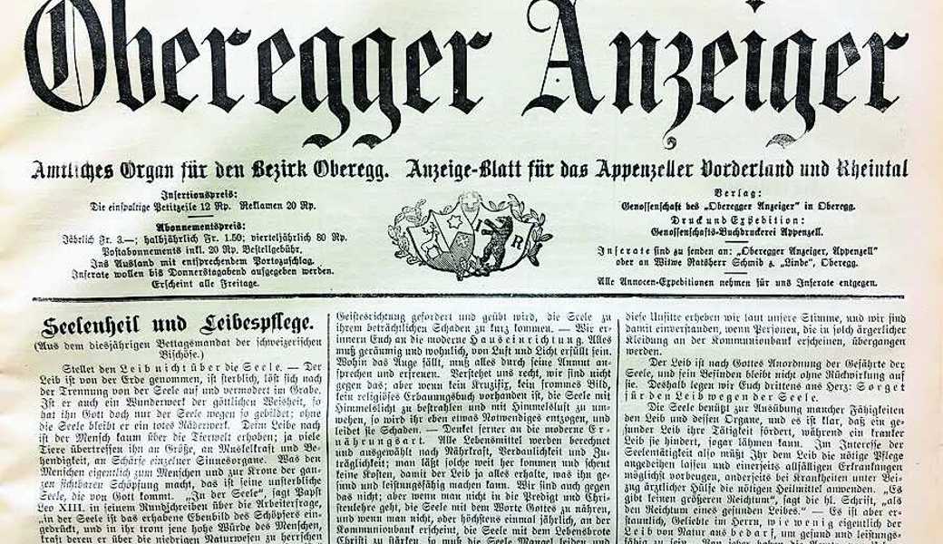 Während 38 Jahren wurde der «Oberegger Anzeiger» heraus gegeben, war kommerziell aber nicht erfolgreich. 