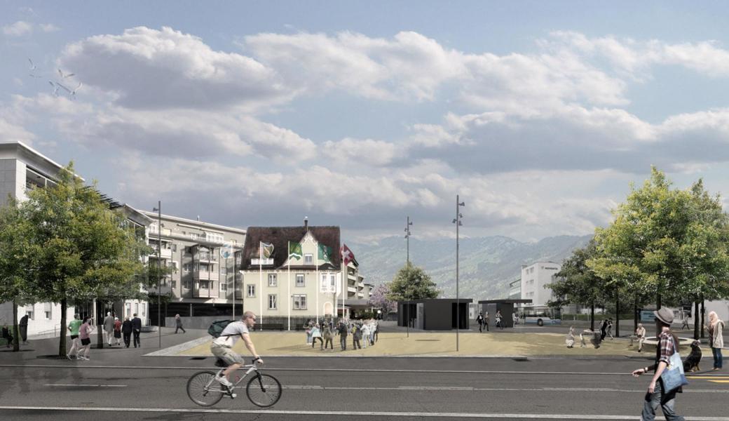 Blick von der Steigstrasse, in Richtung Osten: Der neue Platz wird offen gestaltet sein.