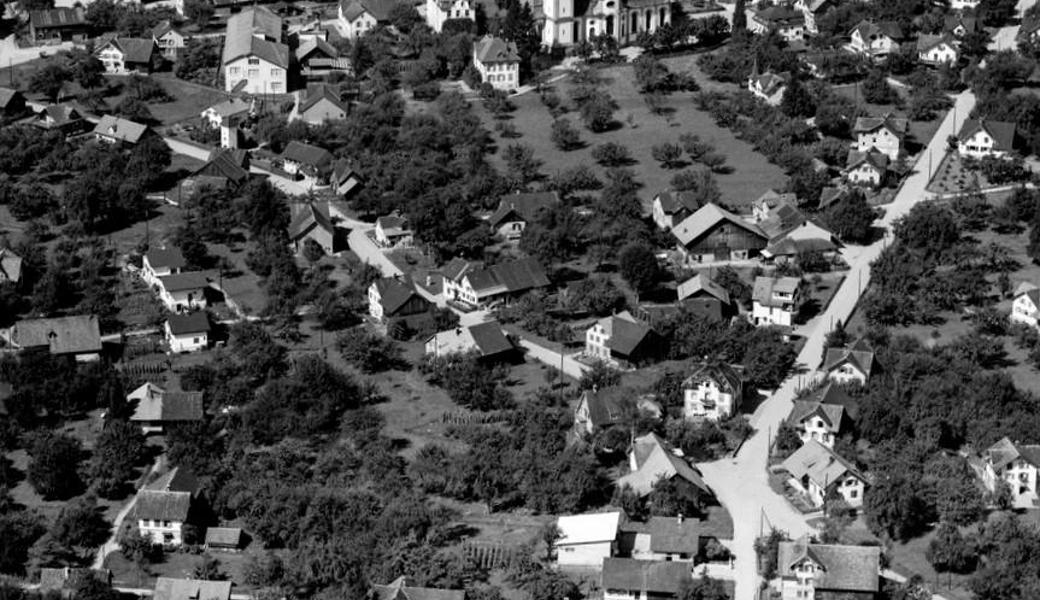 Das Widnauer Bünteli-Quartier im Jahr 1930. Links unten ist das «Bät Bable Huus» zu sehen.