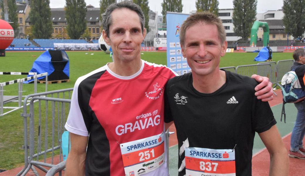Zoltan Török und Christph Schfer (v.l.) belegten im Marathin die Plätze 12 und 13.