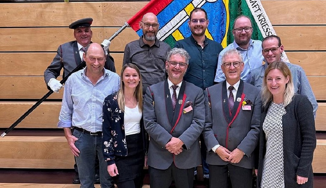 Delegation der MG Kriessern mit den beiden Jubilaren Beda Lüchinger und Otmar Graber 