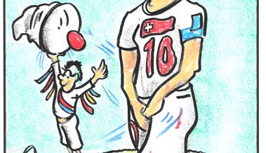 Im Fuessball isch es ganz normal / Gestik, Schauspiel, theatral / Nur jugendfrei, das moas es bliiba / Da Griff a d’Eier sötsch vermiida / Am Eierlesefest do kasch zuapacka / Das wär üsra Tipp an Xhaka. Im Fuessball isch es ganz normal / Gestik, Schauspiel, theatral / Nur jugendfrei, das moas es bliiba / Da Griff a d’Eier sötsch vermiida / Am Eierlesefest do kasch zuapacka / Das wär üsra Tipp an Xhaka.