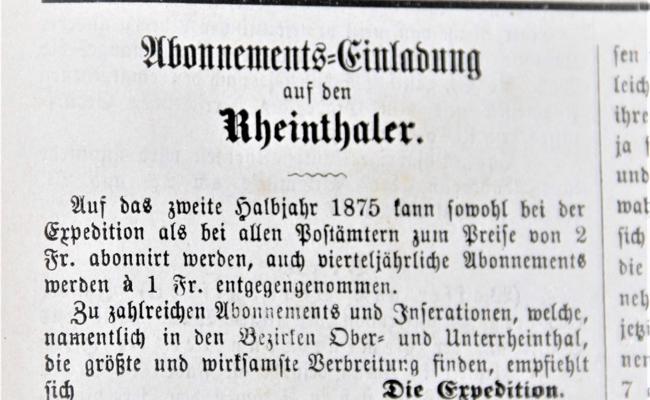 «Rheinthaler»-Abo für 3 Franken