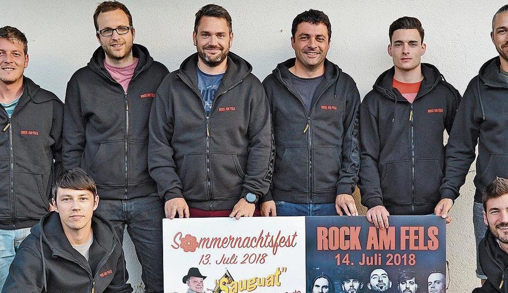 Das OK von Rock am Fels: (hinten v. l.) Dominik Tiziani, Mario Bee, Gregor Dietsche, Roland Stieger, Manuel Benz, Michael Kehl, (vorne v. l.) Stefan Kehl und Damian Tiziani.