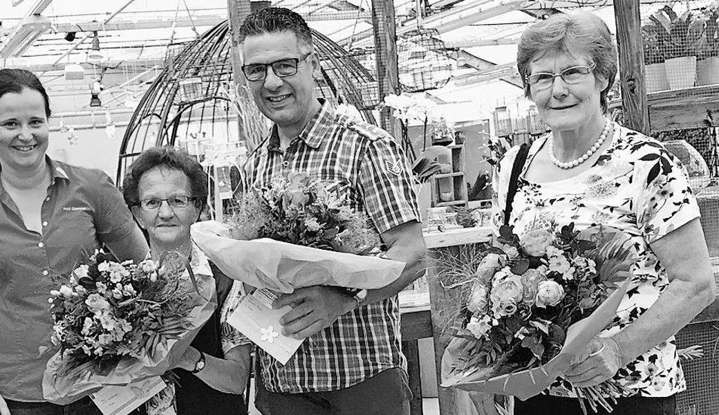 Von links: Heidi Giovanoli (Bucher AG), Anni Sonderegger, Diepolds­au (1. Preis), Heinrich Tinner, Altenrhein (3. Preis), Frieda Graf, St. Gallen (2. Preis). 
