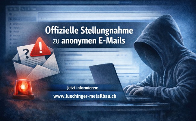 Lüchinger Metallbau erhält anonyme E-Mails mit rufschädigendem Inhalt und hat Polizei kontaktiert
