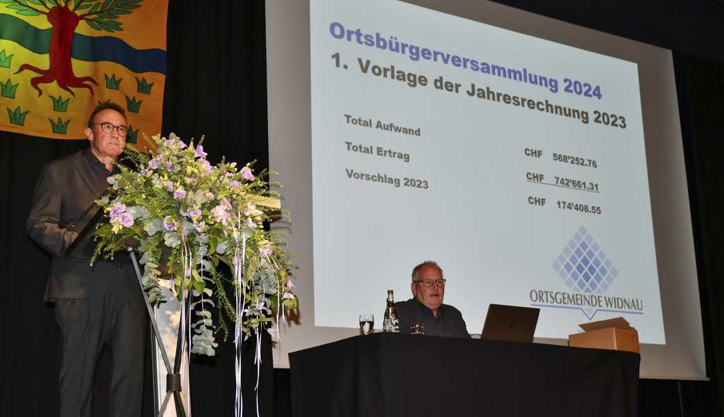 Präsident Karl Köppel führt durch die Ortsbürgerversammlung Widnau. 