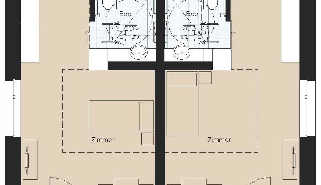 Der Grundriss eines Zimmers im Erweiterungsbau.