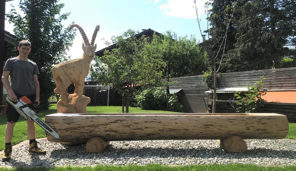 Der Drittsekschüler Justin Löhrer aus Eichberg hat als Projektarbeit einen Brunnen samt Steinbockfigur gemacht. 
