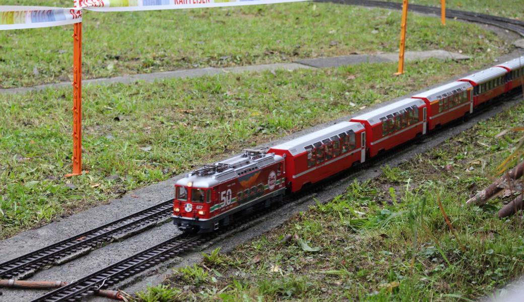 Trotz der nassen Verhältnisse war auch die Gartenbahn unterwegs