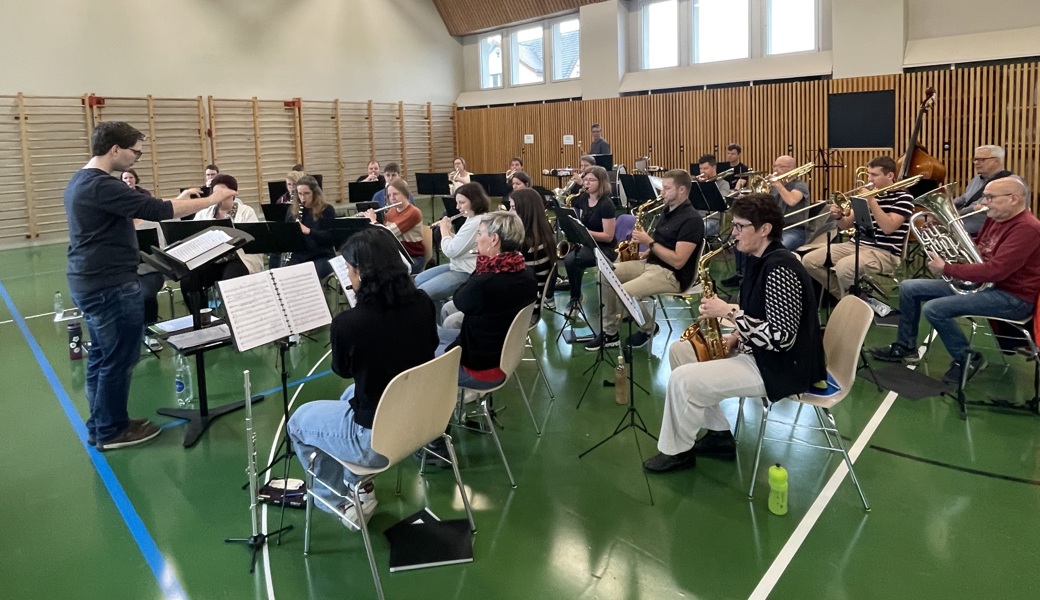 Der Musikverein Balgach in der Freizeithalle Dorf beim Probeweekend.