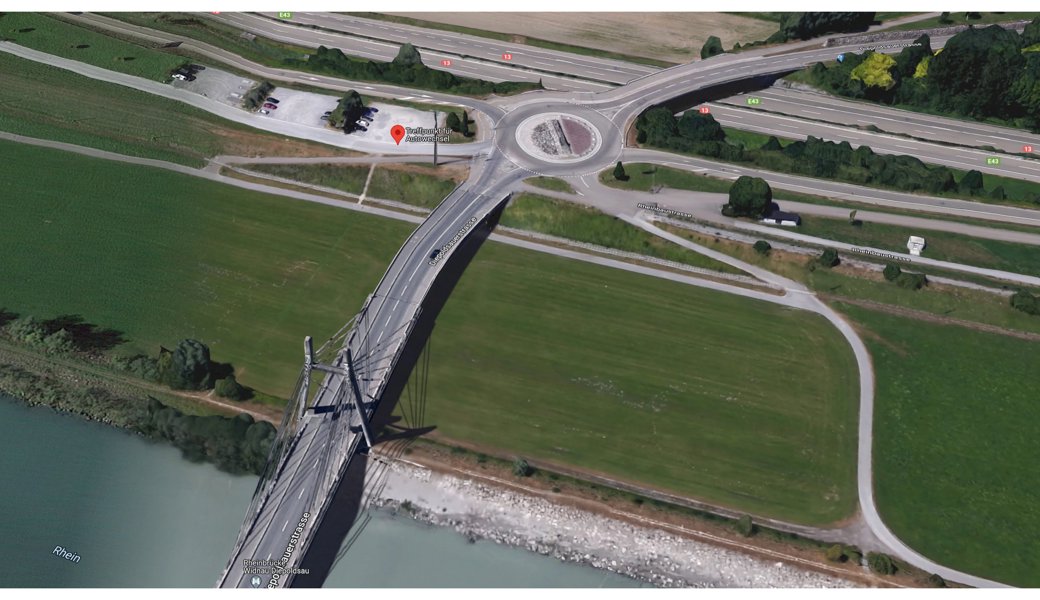 Der Autobahnanschluss Widnau bei der Diepoldsauer Rheinbrücke