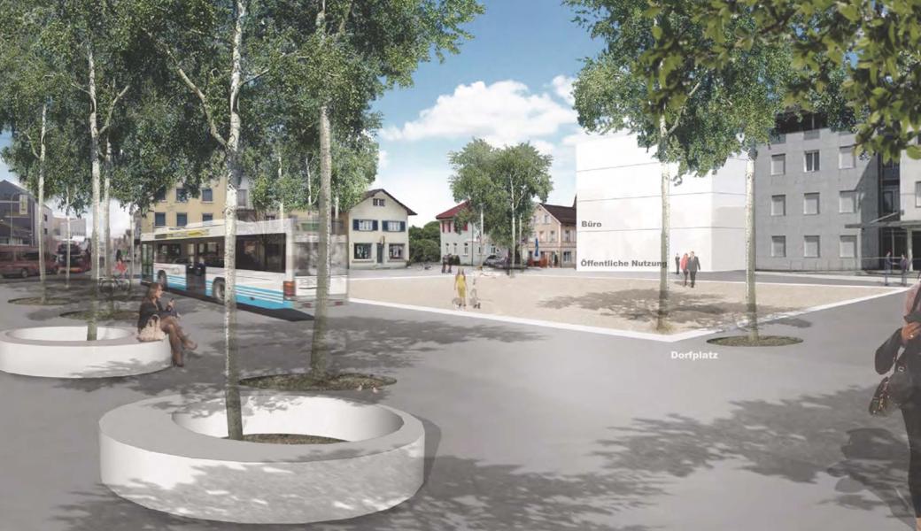 Nein, so wird's nun eben nicht: Dass der Bus über den neuen Dorfplatz fährt, war in der ursprünglichen, vom Volk abgelehnten Variante vorgesehen.