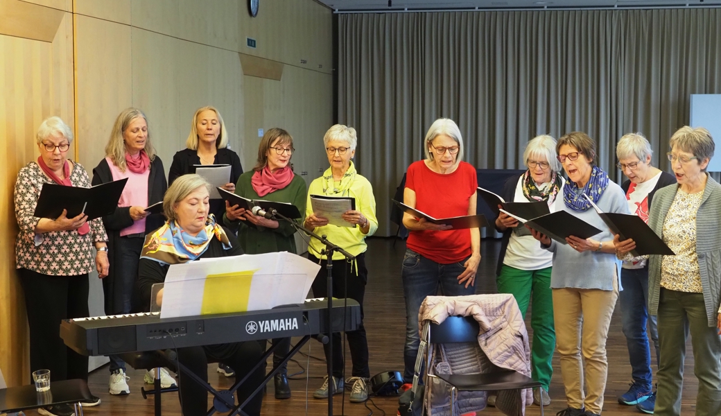 Der Frauenchor Widnau unter der Leitung von Karin Fend erfreute die Neugass-Treff-Gäste mit einem kleinen Konzert - verbunden mit einem offenen Singen. Bild: Thomas Widmer